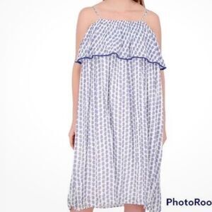 Polo Ralph Lauren white blue paisley print ruffle midi flowy dress plus size 14